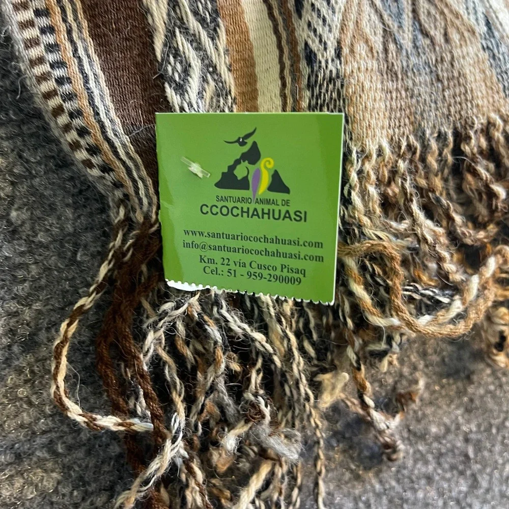 Santuario Animal de Ccochahuasi Baby Alpaca Scarf Brown Geometric Peru Chaluma